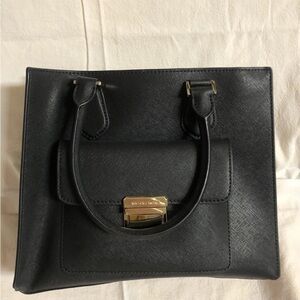 NWT MICHAEL KORS BRIDGETTE  BLACK/GOLD LEATHER TOTE SATCHEL SHOULDER BAG PURSE